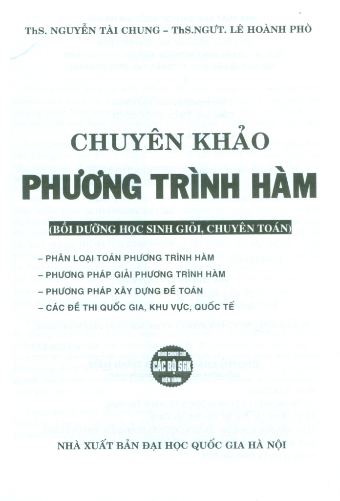 CHUYÊN KHẢO PHƯƠNG TRÌNH HÀM - BỒI DƯỠNG HỌC SINH GIỎI, CHUYÊN TOÁN (Dùng chung cho các bộ SGK hiện hành)